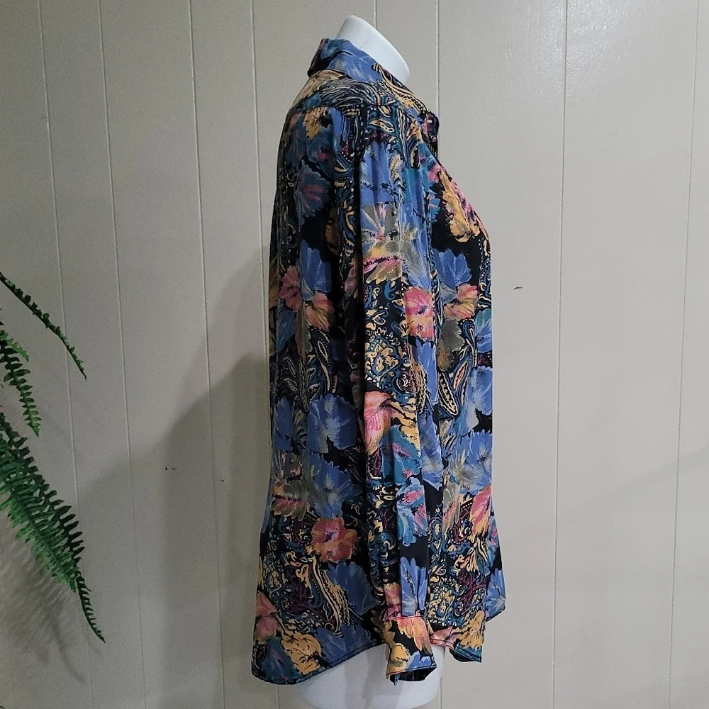 Vintage Abstract Floral Shirt Sz S Oversized Westbound 90's Bohemian Blouse - Picture 8 of 9